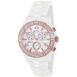 Swiss Precimax Women's Luxe Elite SP12043 White Ceramic Swiss Chronograph Watch with Mother-Of-Pearl Dial